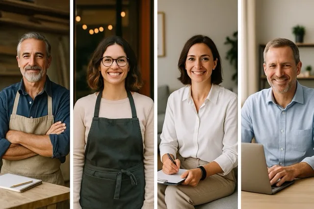 Professionnels locaux (artisan, commerçante, thérapeute, entrepreneur) accompagnés par notre agence SEO à Toulon